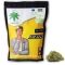 Sachet de fleurs CBD Diesel avec illustration urbaine et une tête de fleur CBD posée à droite.