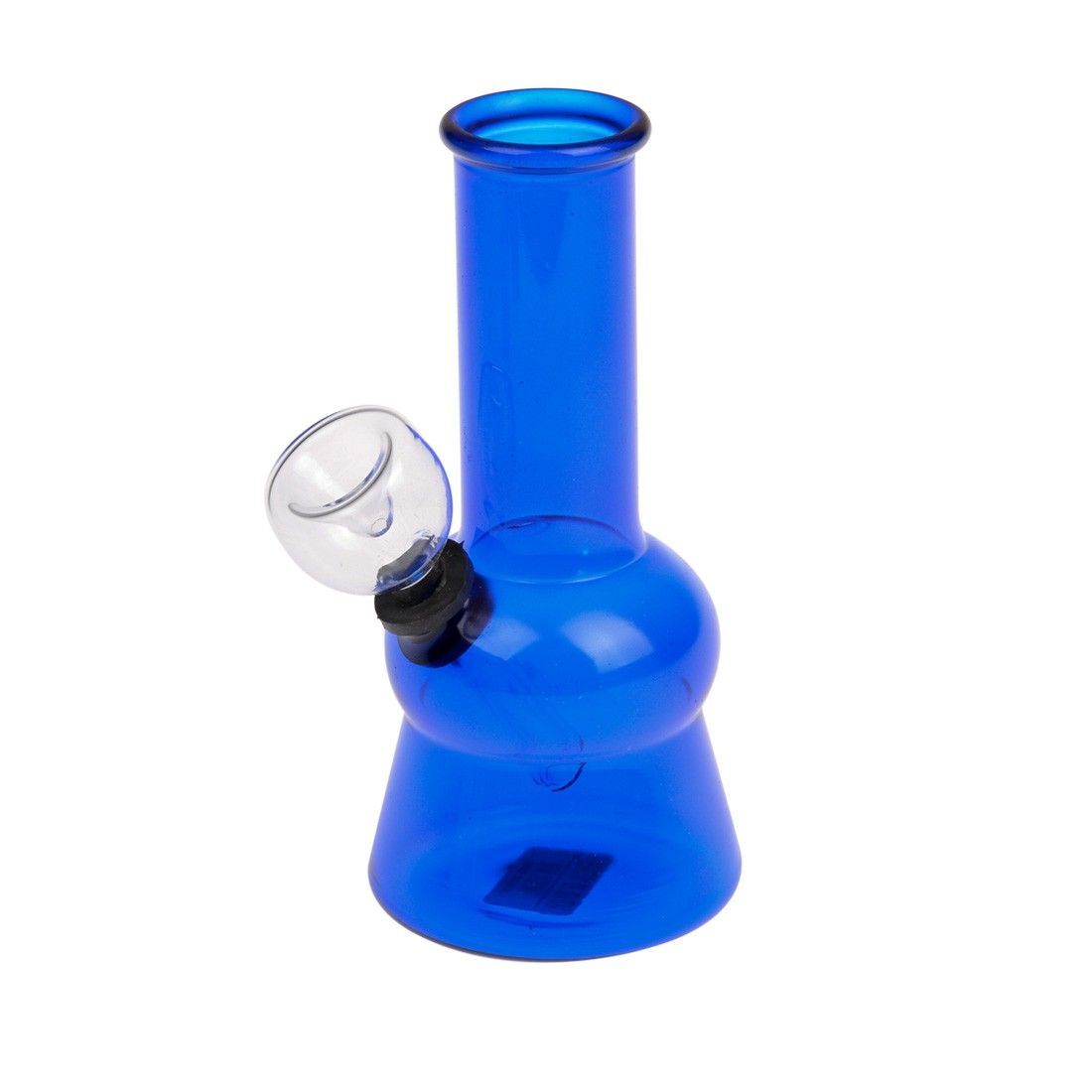 Petit bang en verre de couleur bleue, équipé d’un foyer en verre transparent et d’un joint en caoutchouc pour assurer l’étanchéité.