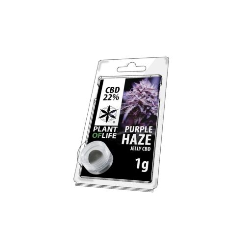 Blister contenant un pot de résine CBD "Purple Haze" avec 22% de CBD.