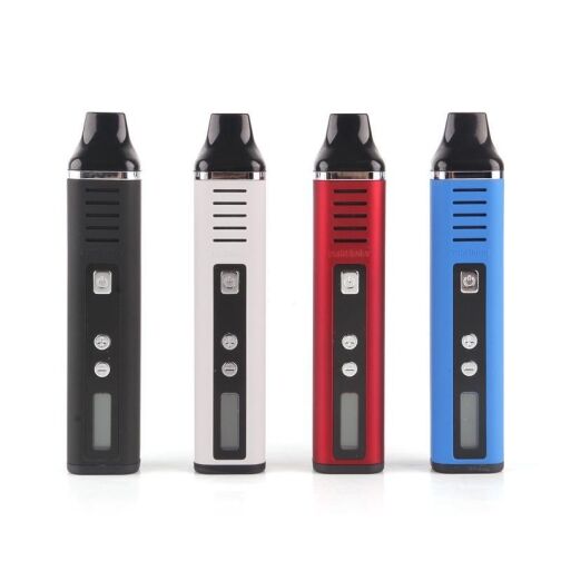 Quatre vaporisateurs Pathfinder V2 alignés, disponibles en noir, blanc, rouge et bleu, avec affichage digital et boutons de contrôle.
