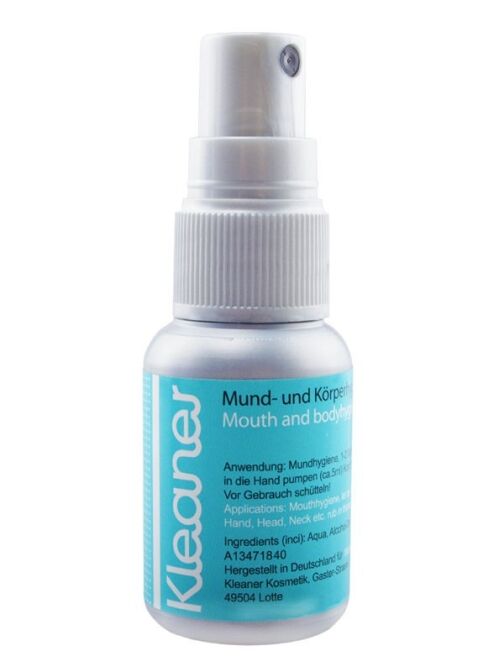 Flacon de spray Kleaner pour l'hygiène buccale et corporelle.